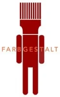 Logo Original von FARBGESTALT – Rotes, stilisiertes Figurenlogo Logo Original von FARBGESTALT in Rot mit stilisierter Figur