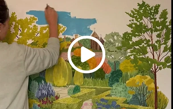 Video-Teaser: Entstehung eines farbenfrohen Landschaftsgemäldes mit Garten Video-Teaser: Künstler malt farbenfrohes Landschaftsbild mit Gartenmotiv