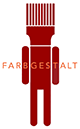 FARBGESTALT Logo in Rot als stilisierte Figur Logo von FARBGESTALT in Rot mit stilisierter Figur