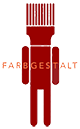 Logo von FARBGESTALT, rote stilisierte Figur mit Schriftzug
