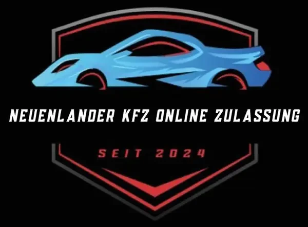 Logo KFZ Online Zulassung mit stilisiertem Auto und Schriftzug 'Seit 2024'