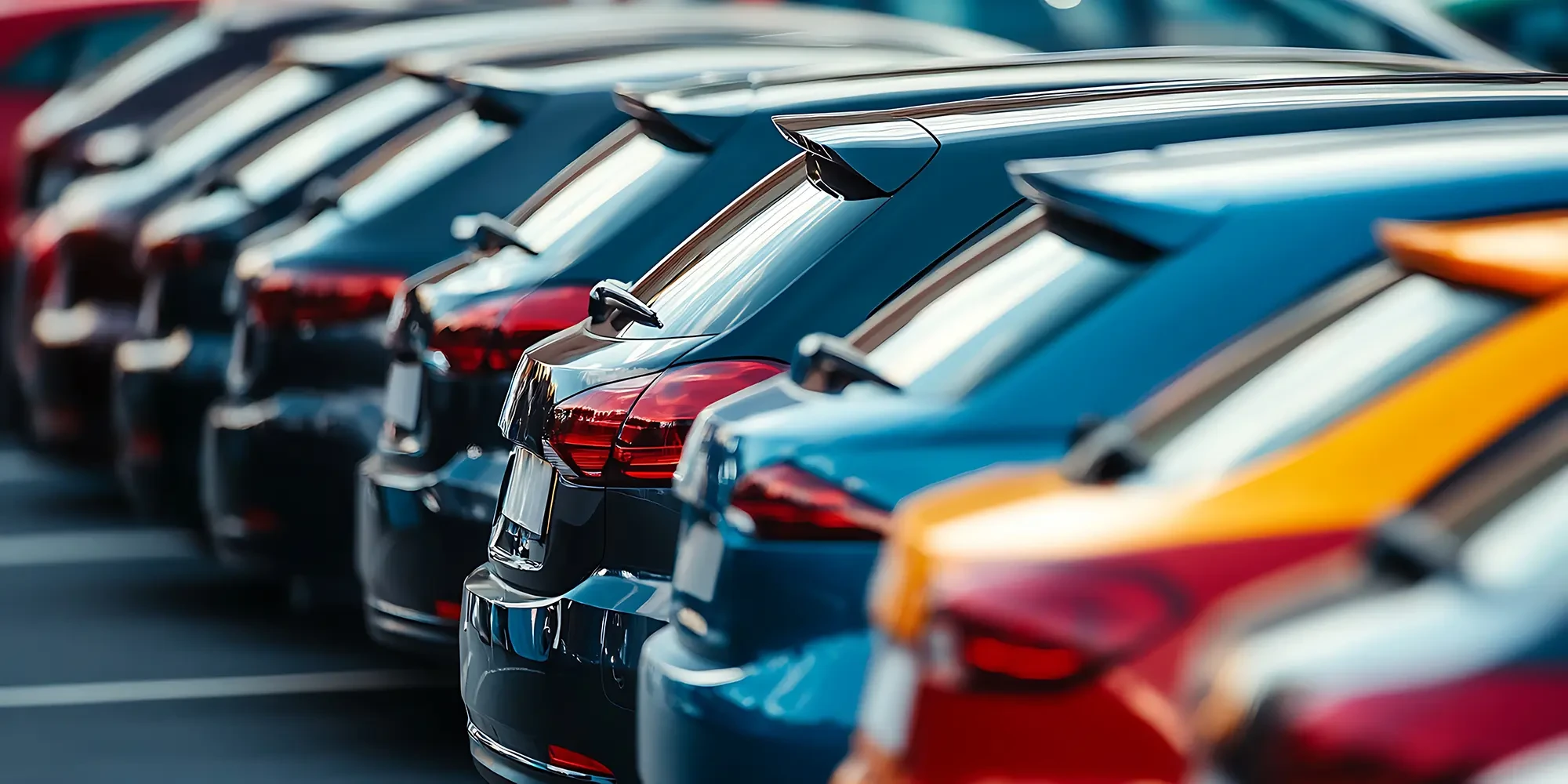 Reihe moderner Fahrzeuge auf einem Parkplatz als Header-Motiv