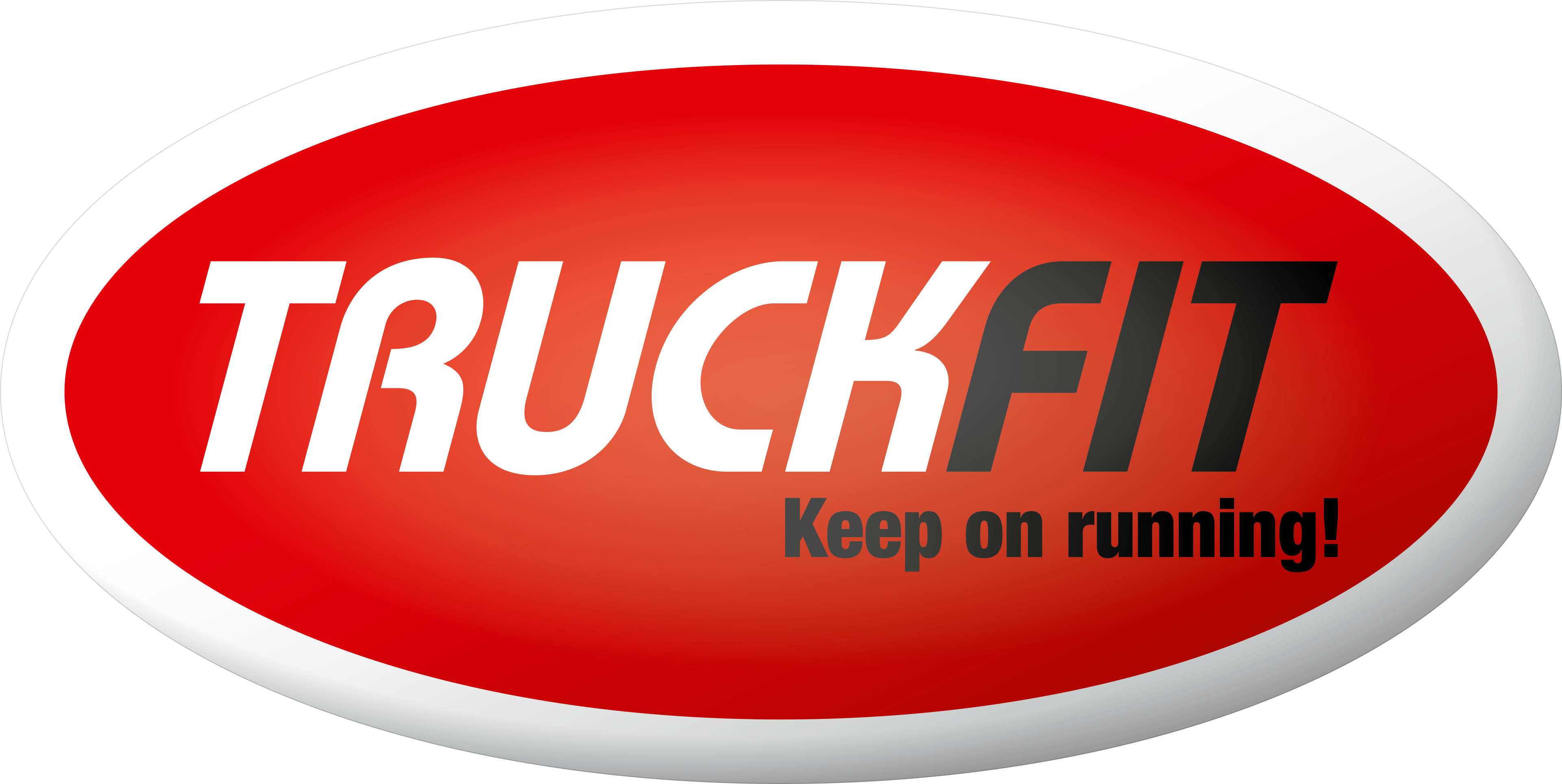 Truckfit Logo mit Slogan 'Keep on running' auf rotem Hintergrund