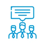 Icon für Interessenvertretung mit drei Personen und Sprechblase