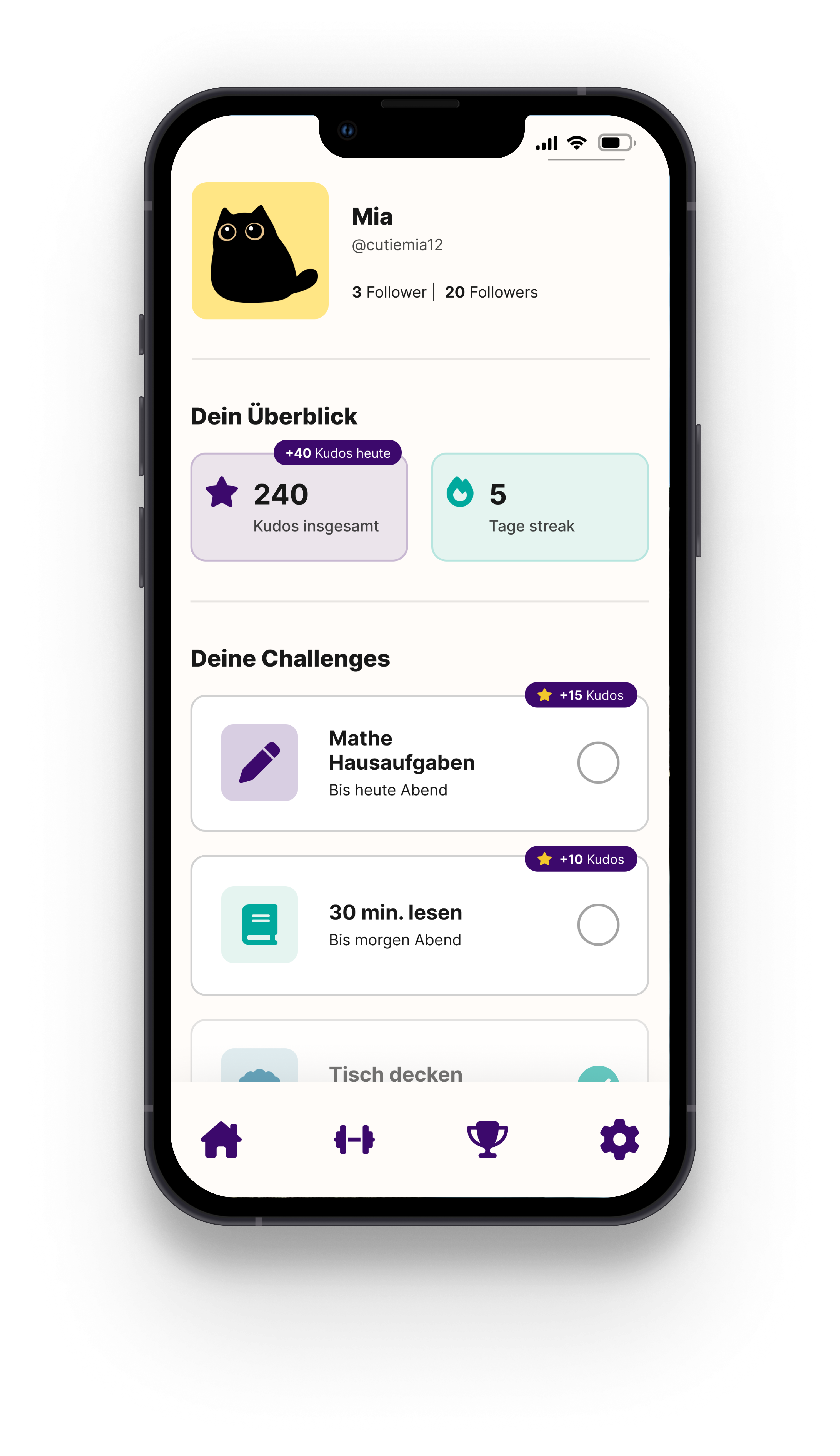 Kudo App Mockup auf iPhone 14 – Übersicht und Challenges