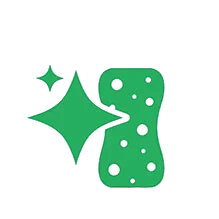 Icon eines grünen Schwamms mit Glanzeffekt, Symbol für Reinigung