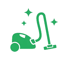 Icon eines Staubsaugers in Grün mit Glanzeffekten