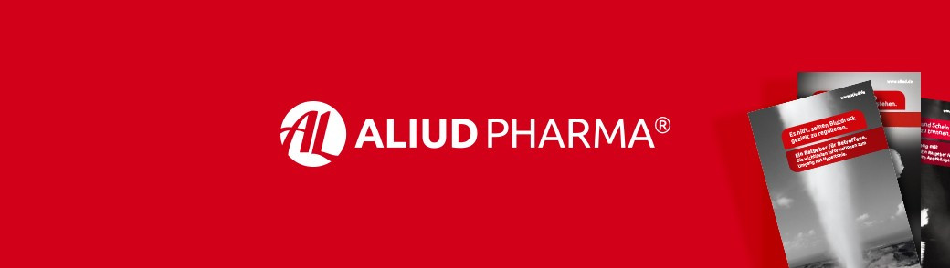 ALIUD Pharma Logo auf rotem Hintergrund