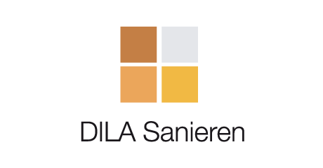 DILA Sanieren Weblogo mit vierfarbigem Quadrat und Schriftzug