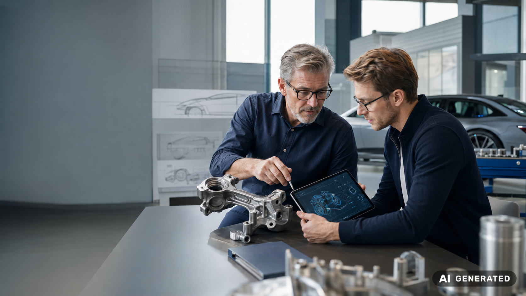 Ingenieure diskutieren innovative Bauteilentwicklung bei VTN mit KI-Technologie in der EU