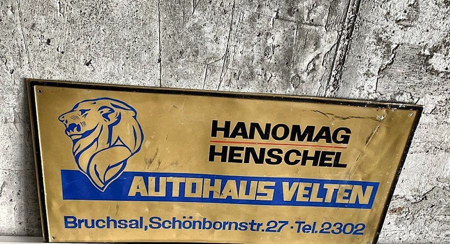 Emailschild Hanomag-Henschel, Autohaus Velten, Bruchsal, Schönbornstraße 27