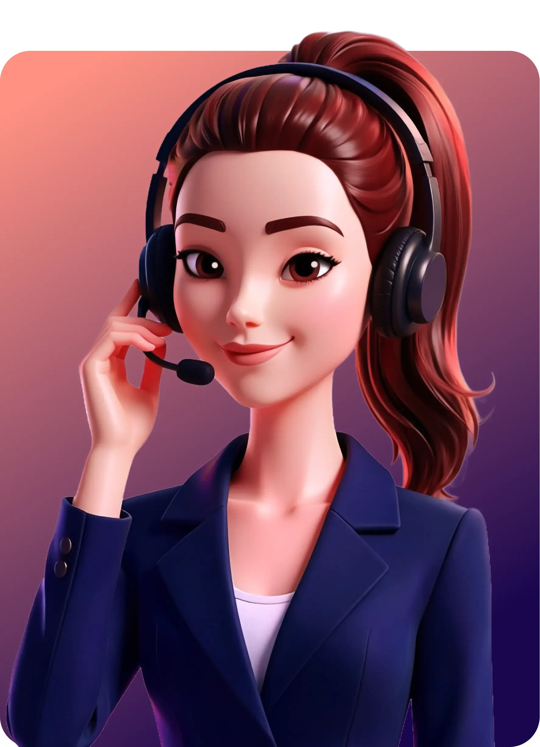 Lisa Avatar Contentbild 2: weiblicher Avatar mit Headset und Blazer vor farbigem Hintergrund