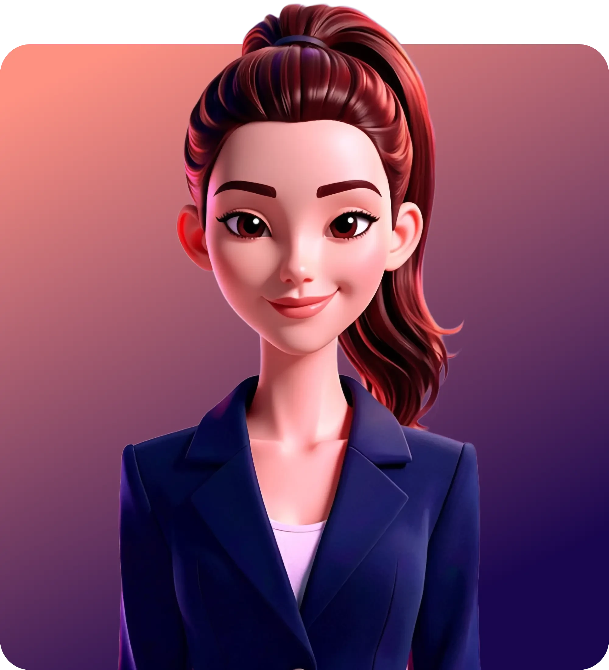 Lisa Avatar Header – weiblicher Business-Avatar mit Anzug vor Farbverlauf-Hintergrund