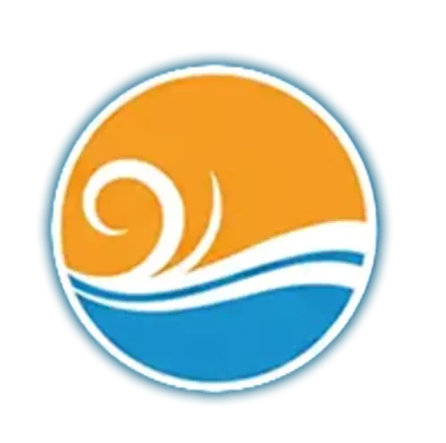 Kreis Symbol mit Wellen und Sonne in Blau und Orange
