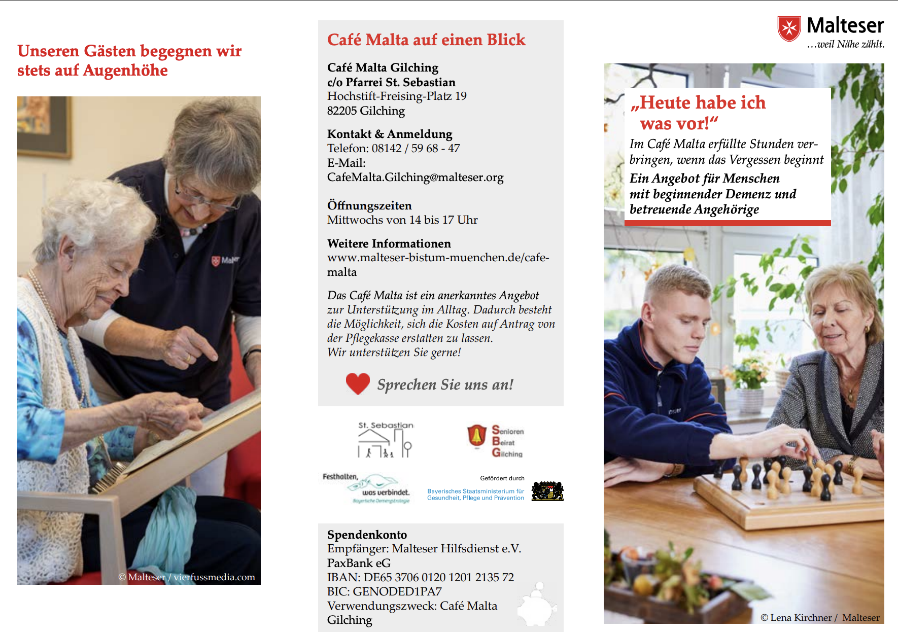 Vorschau des Flyers für das Café Malta Gilching mit Informationen zu Angebot, Kontakt und Öffnungszeiten