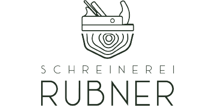 Logo der Schreinerei Rubner mit stilisiertem Hobel und Holzstruktur