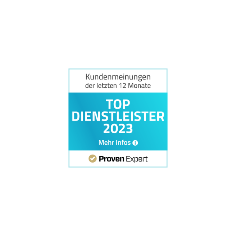 Top Dienstleister 2023 Auszeichnung von Proven Expert basierend auf Kundenmeinungen der letzten 12 Monate