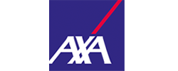 AXA Logo auf blauem Hintergrund mit rotem Streifen
