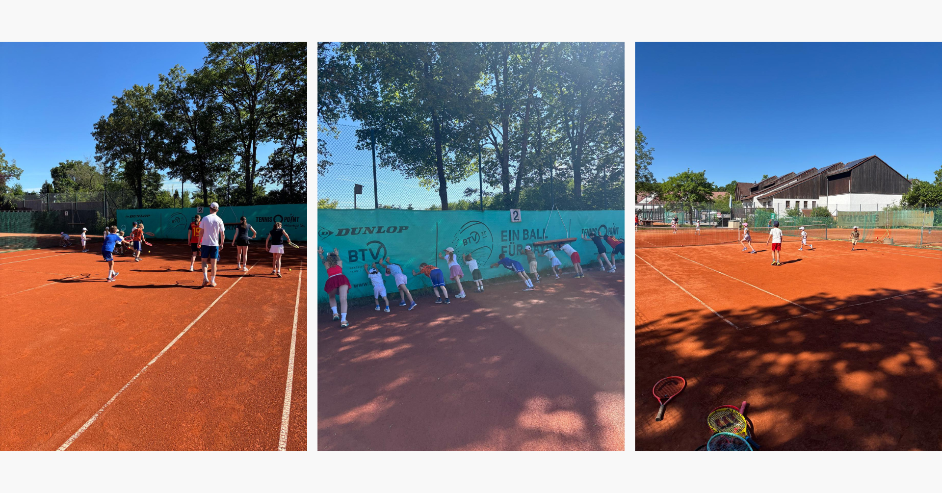 Kinder beim Tennistraining auf Sandplatz – Rückblick auf das Pfingstcamp