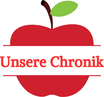 Logo Unsere Chronik mit rotem Apfel und Schriftzug