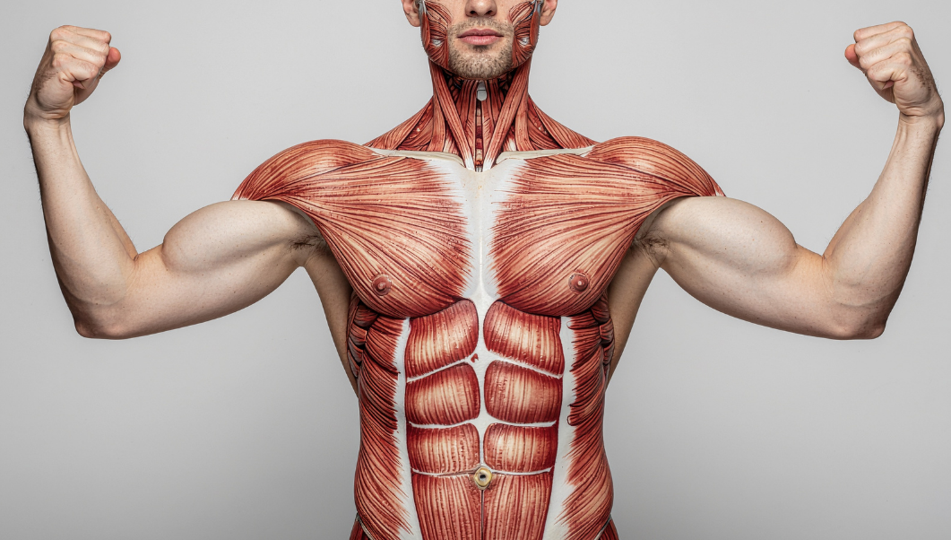Anatomische Darstellung der menschlichen Brust- und Bauchmuskulatur