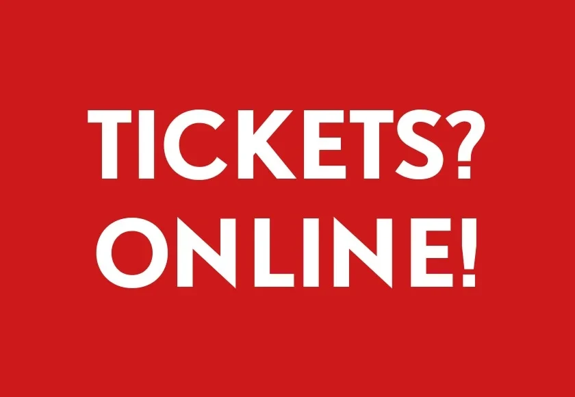 Beitrag über Tickets online kaufen – weiße Schrift auf rotem Hintergrund