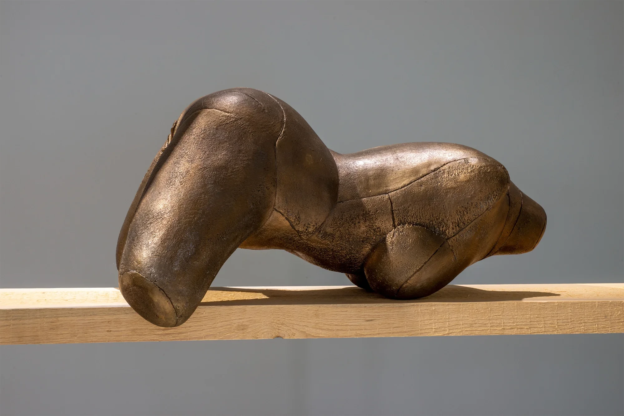 Abstrakte Bronze-Skulptur eines liegenden Körpers als Symbol für 'Körper in Gesellschaft'