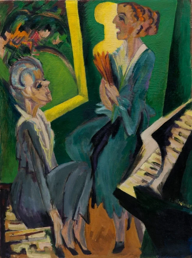 Expressionistisches Gemälde mit zwei Frauen und einem Klavier, Beitrag archiviert erfemt gehandelt