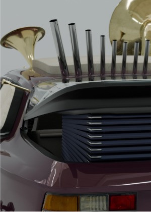 Detailansicht eines Musikinstruments mit Blasinstrument-Elementen von Aladag, Nahaufnahme