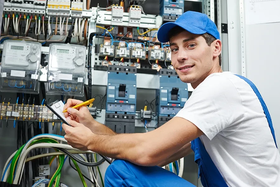 Zur Unterseite Karriere Junger Elektriker bei der Arbeit