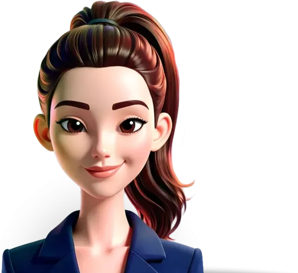 Lisa Avatar 1 als kleines mobiles Profilbild, 3D-Illustration einer jungen Frau mit braunen Haaren und freundlichem Gesicht