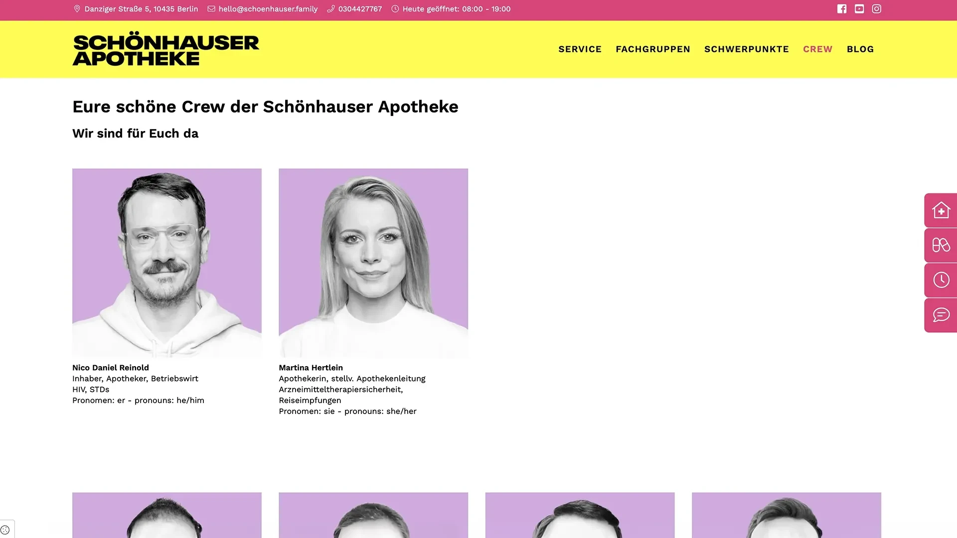 Teamübersicht der Schönhauser Apotheke mit Portrait von Martina Hertlein, stellvertretende Apothekenleitung
