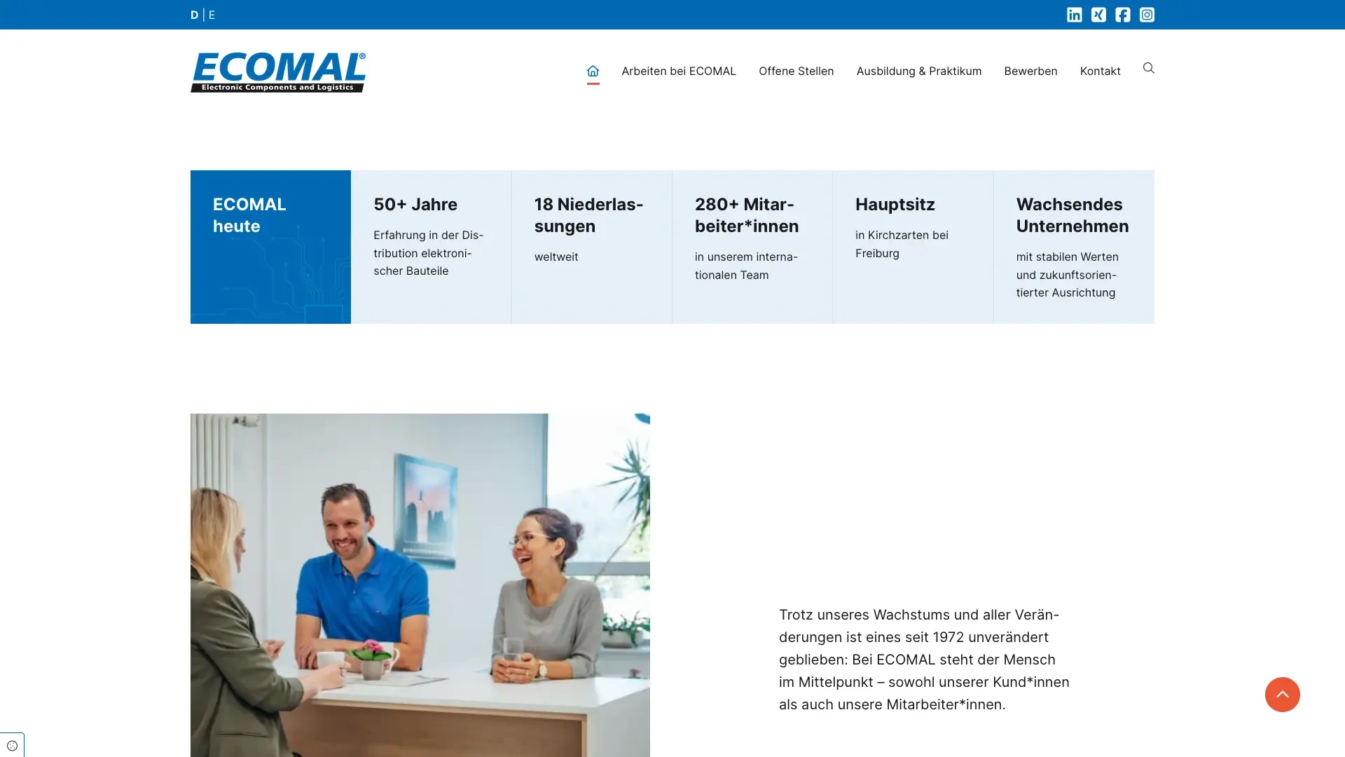 ECOMAL Unternehmenspräsentation mit Mitarbeitern im Gespräch im Büro