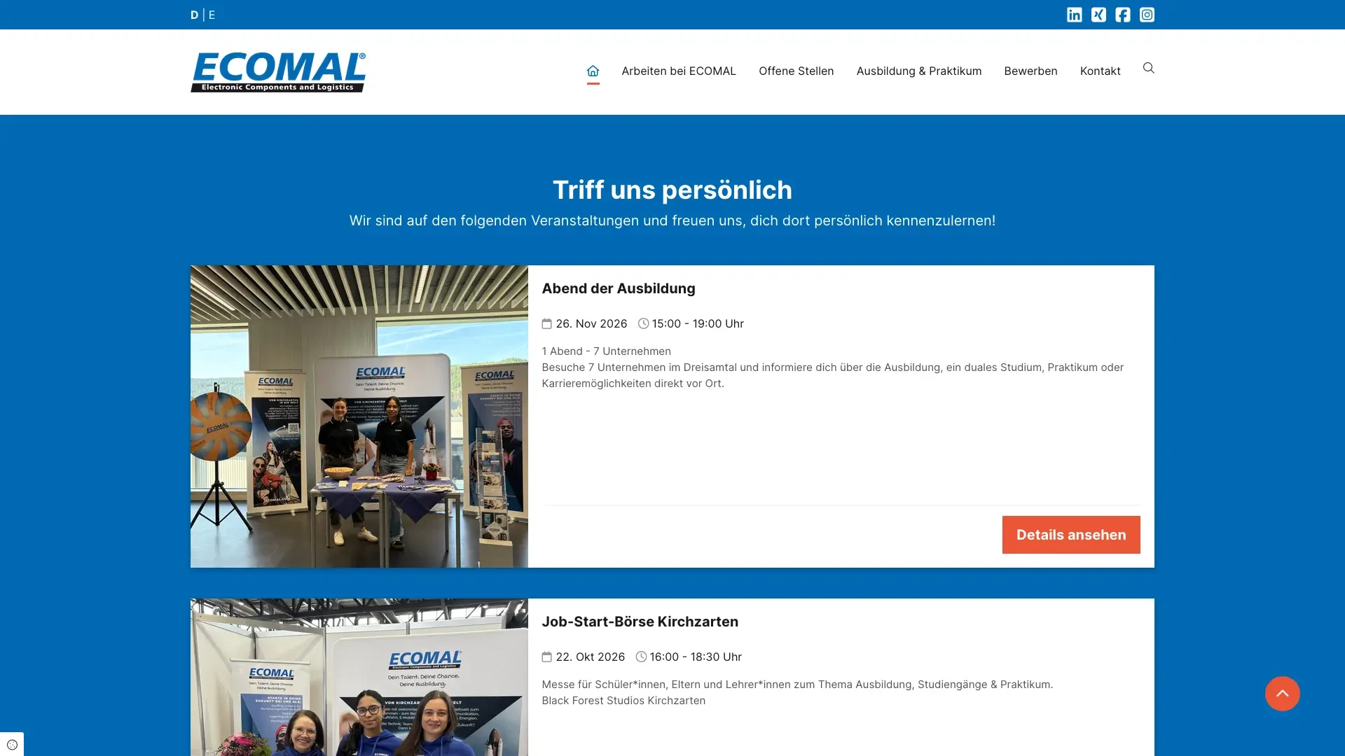 ECOMAL Messestand auf Ausbildungs- und Jobmessen, Informationen zu Ausbildung und Karrierechancen bei ECOMAL