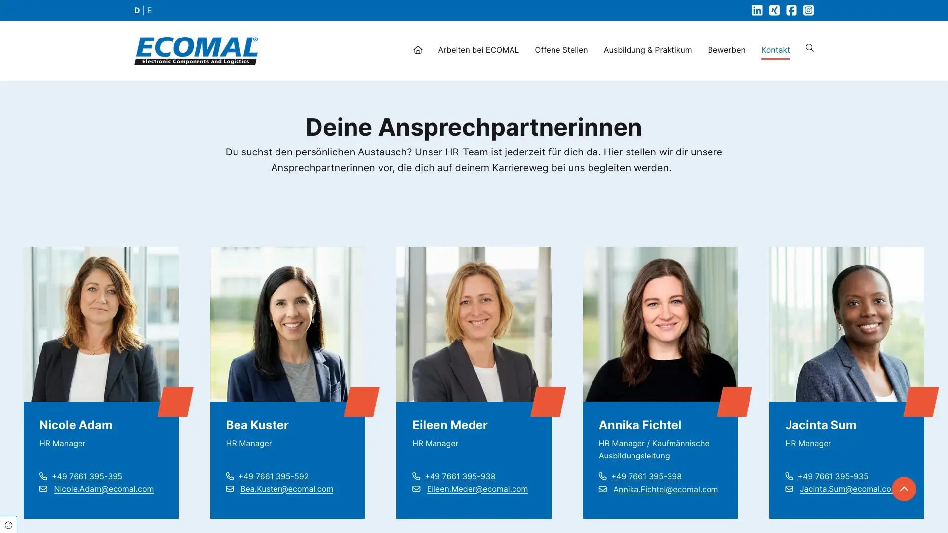 ECOMAL HR-Team Ansprechpartnerinnen Bea Kuster, Eileen Meder und Annika Fichtel