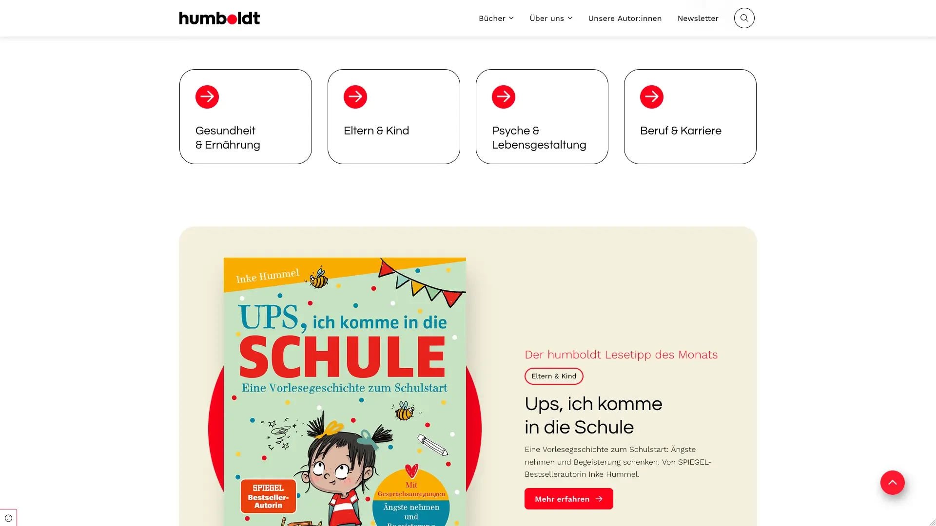 humboldt Verlag Buchvorstellung 'Ups, ich komme in die Schule' von Inke Hummel auf der Verlagswebseite
