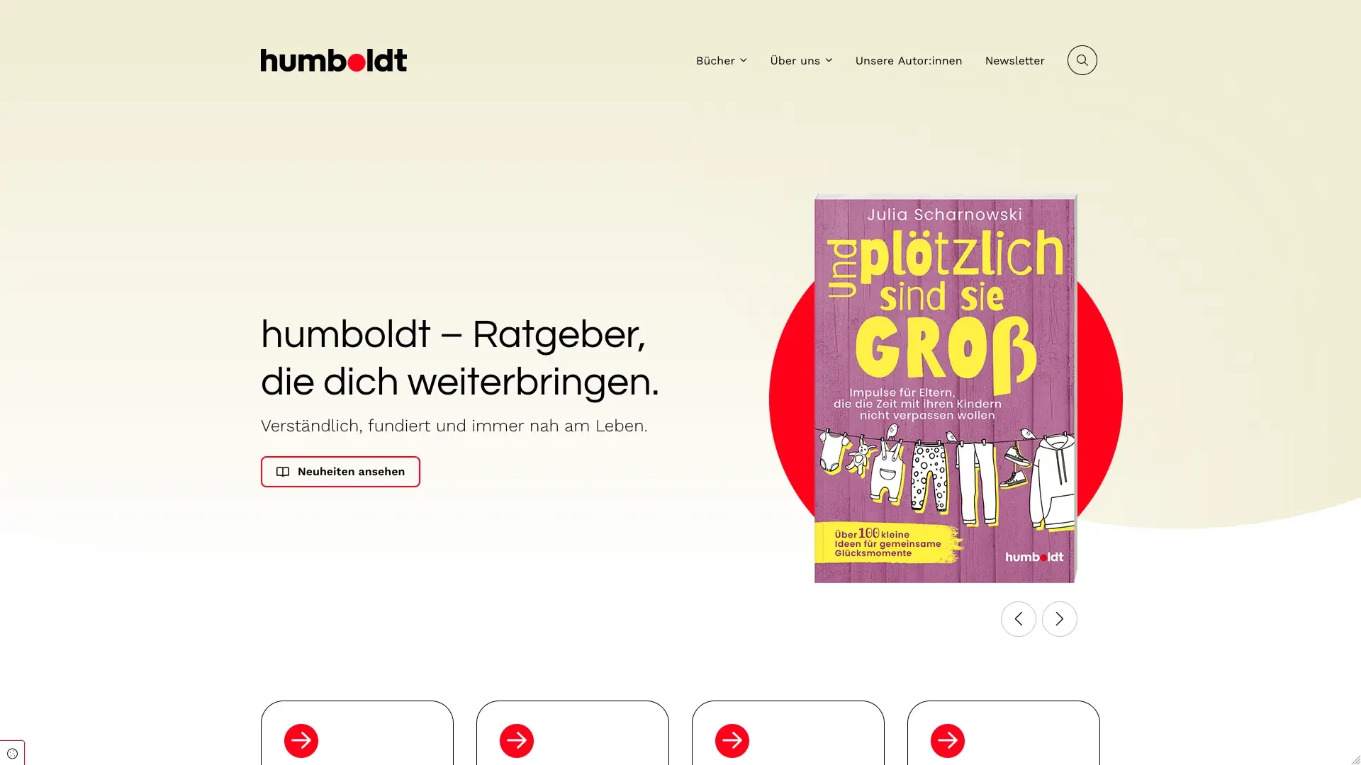 Startseite des humboldt Verlags mit Buchcover 'Und plötzlich sind sie groß' von Julia Scharnowski