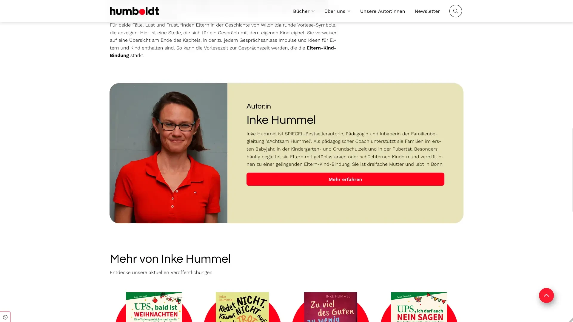 Inke Hummel, Autorin und Pädagogin, auf der Webseite des Humboldt Verlags