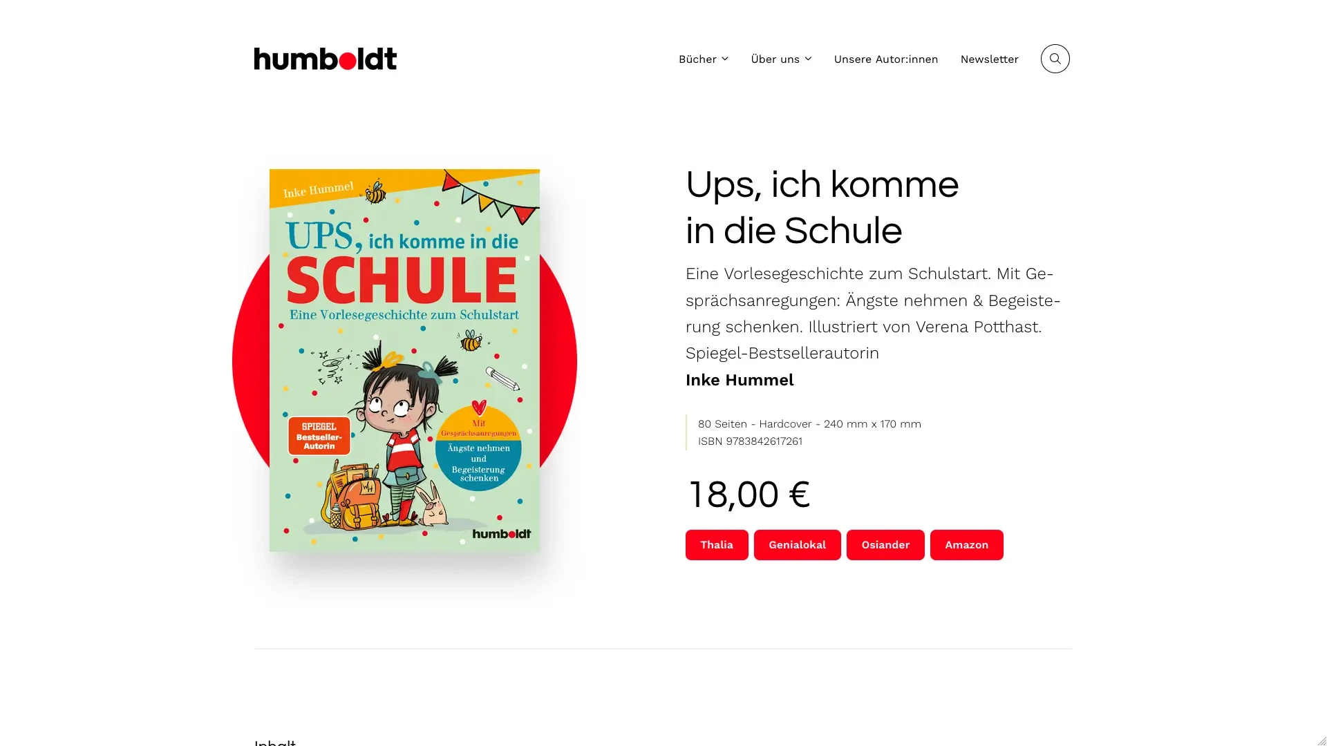 Buchcover und Beschreibung von 'Ups, ich komme in die Schule' von Inke Hummel, erschienen im humboldt Verlag