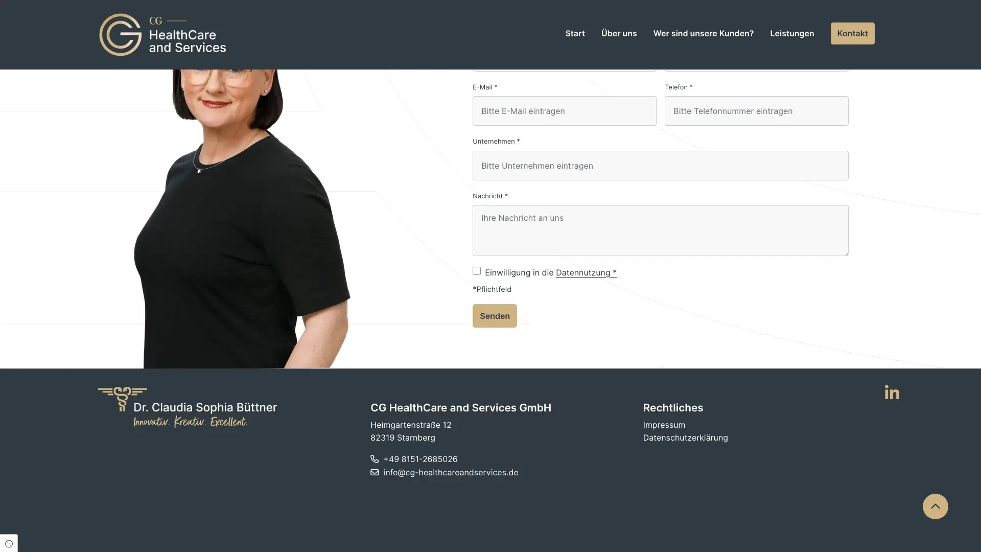 Kontaktformular und Ansprechpartnerin bei CG HealthCare and Services GmbH in Starnberg
