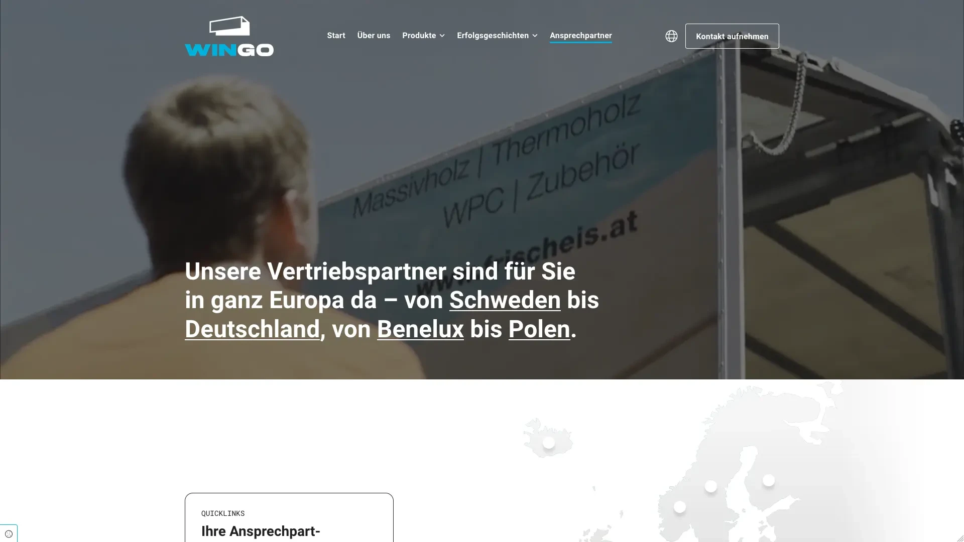 Wingo Ansprechpartner und Vertriebsnetz in Europa, Screenshot der Wingo Webseite