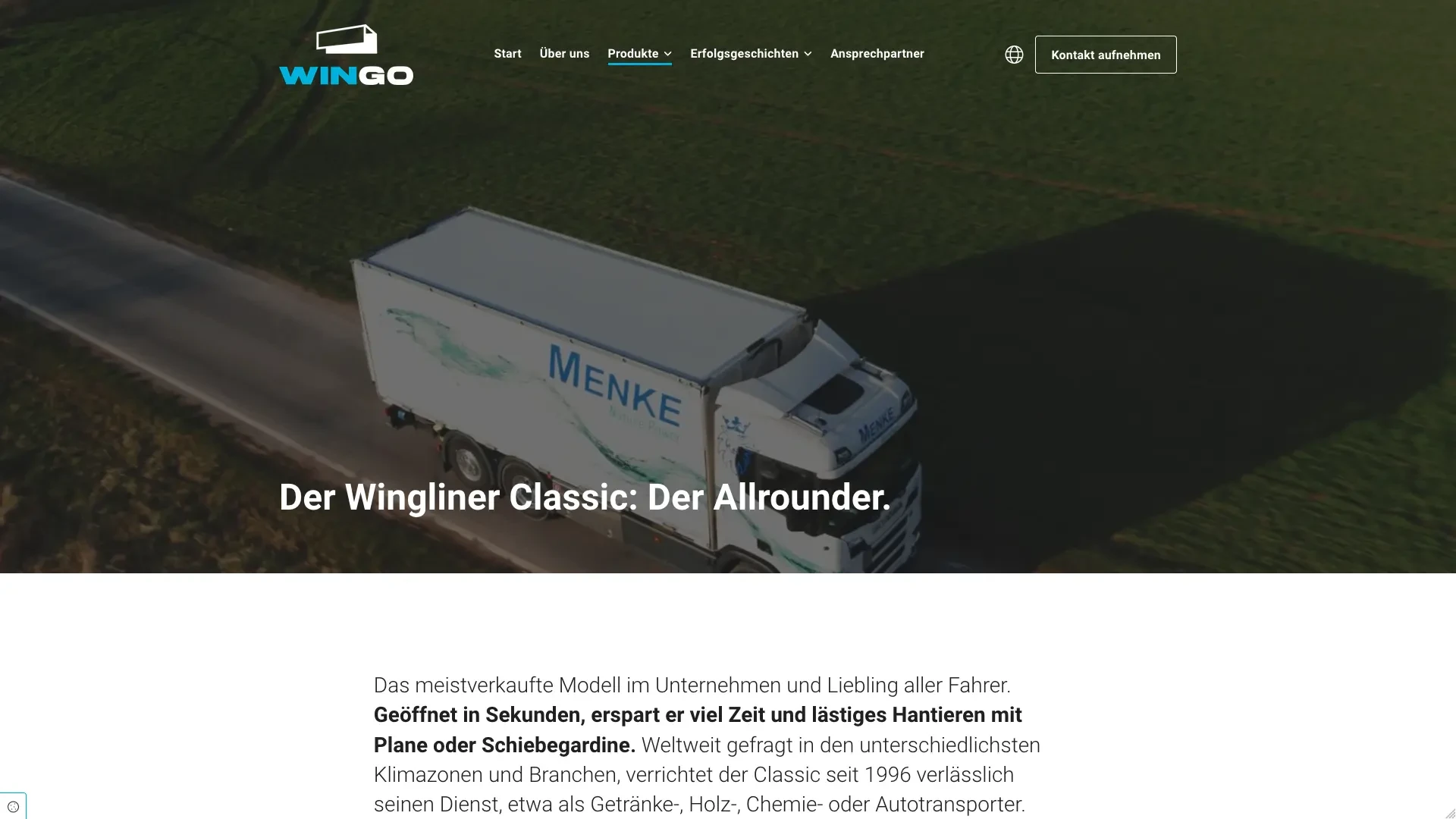 Wingo Wingliner Classic Lkw von Menke auf Landstraße, Produktpräsentation
