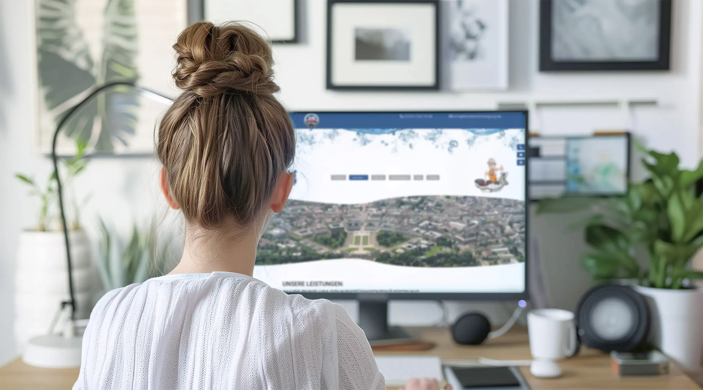 Frau arbeitet am Computer im Homeoffice und betrachtet eine Webseite, adobestock-712396474