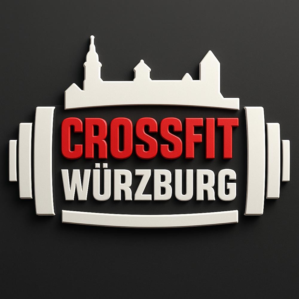 Logo von CrossFit Würzburg mit Silhouette der Stadt und Hantelmotiv