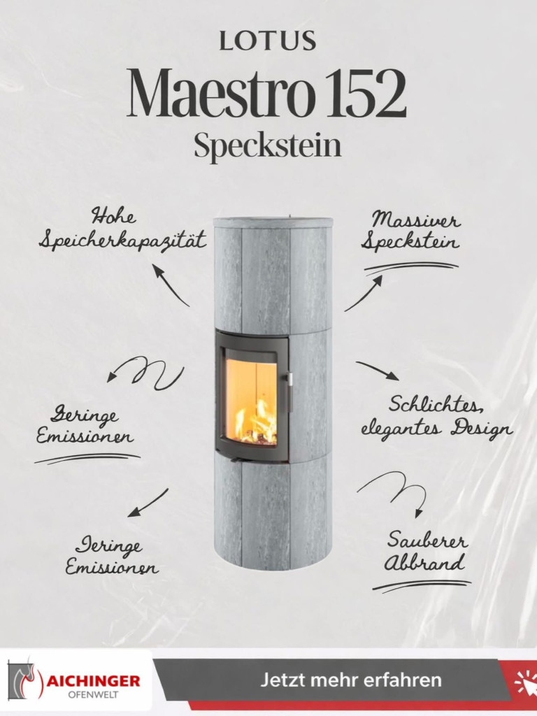 Maestro 152 Speckstein Kaminofen mit massivem Speckstein, hoher Speicherkapazite4t und elegantem Design