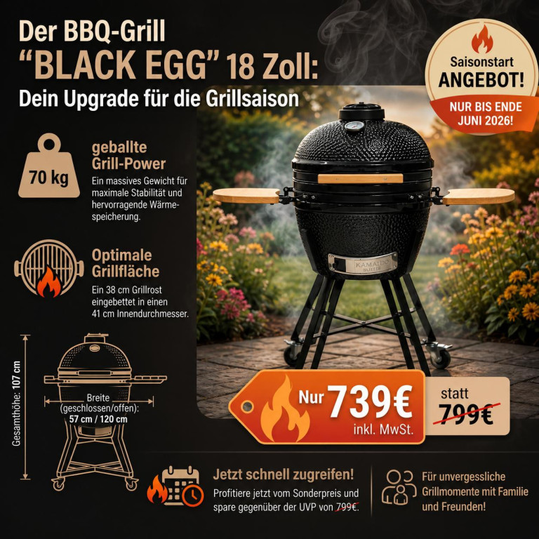 BBQ-Grill BLACK EGG 18 Zoll Angebot mit Preis und Produktdetails für die Grillsaison 2026
