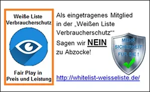 Logo der Weißen Liste Verbraucherschutz mit Slogan gegen Abzocke