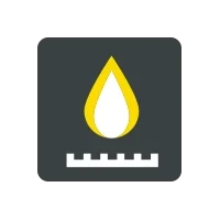 Icon für Gas mit gelber Flamme und Messskala