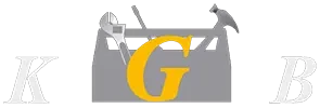 Logo von KGB Kai Gorges Bauelemente mit großem gelben G und Werkzeugen