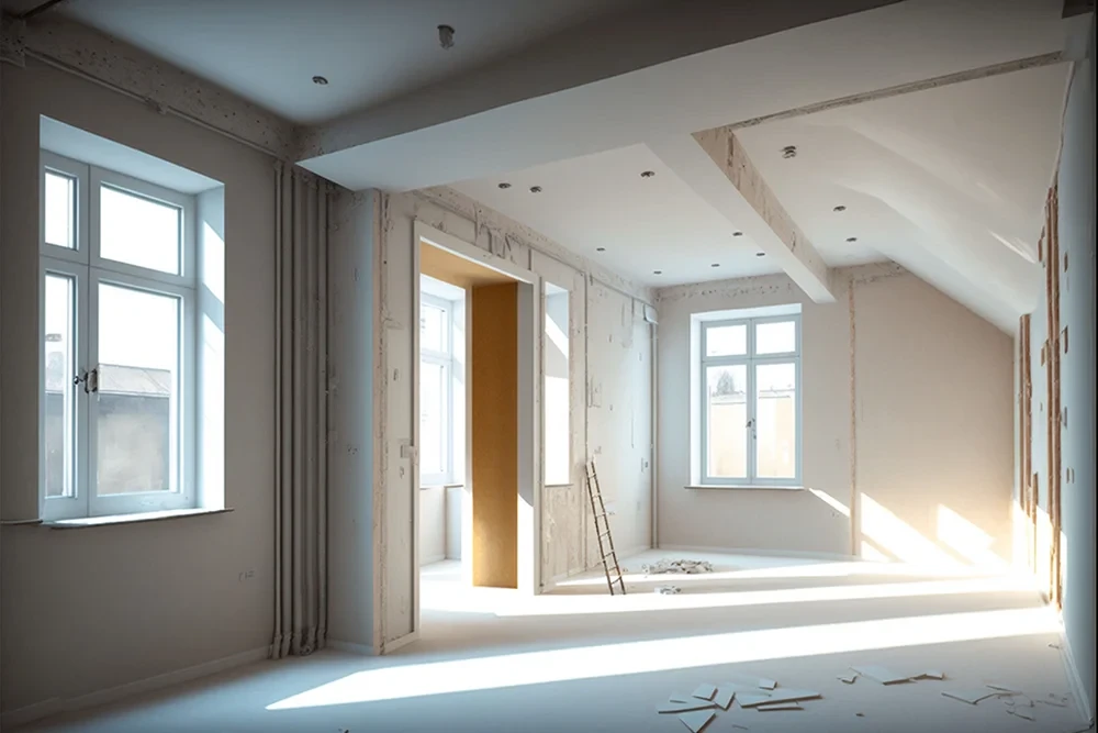 Trockenbau Innenausbau – moderne Raumgestaltung und Deckenmontage Moderner Innenausbau mit Trockenbau, helle Räume und Decke mit Einbauspots
